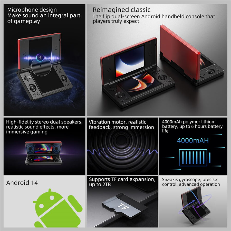ANBERNIC RG DS Handheld Game Console Retro Arcade Android Open Source Console with Dual IPS Screens (3+32G) without Games