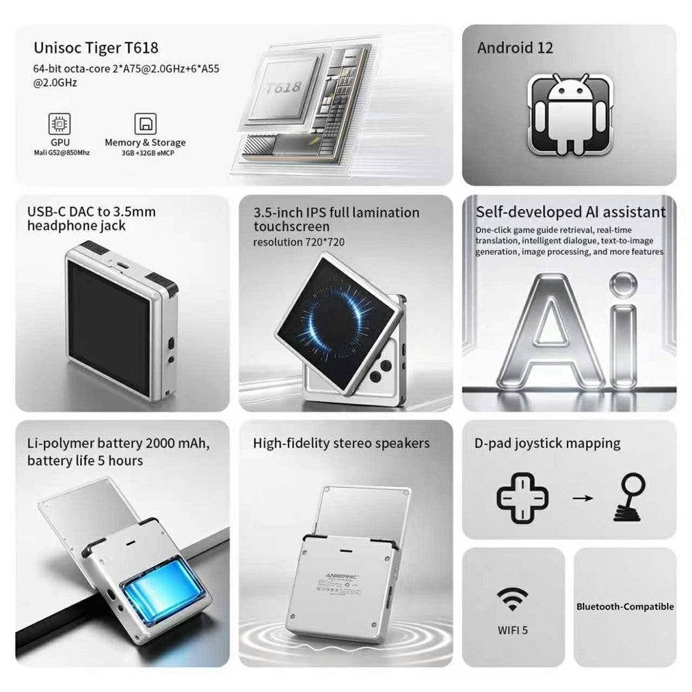 ANBERNIC RG Rotate Handheld Game Console 3.5 Inch IPS Touchscreen Aluminum Alloy Rotatable Screen Android 12 Gaming Device