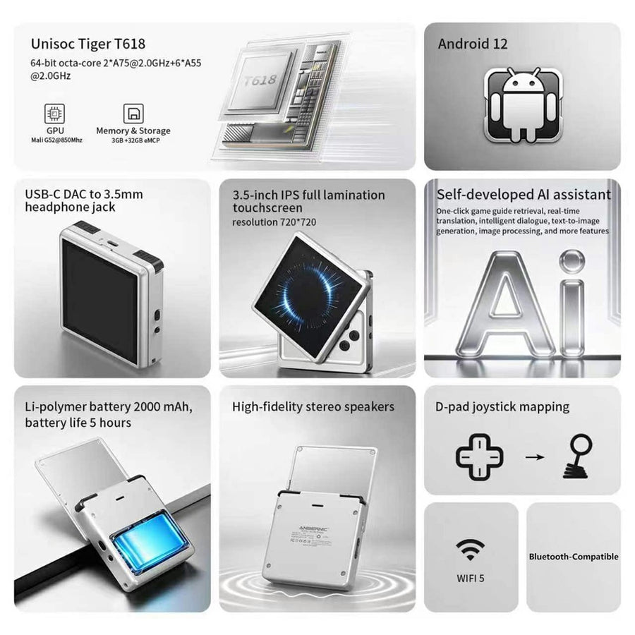 ANBERNIC RG Rotate Handheld Game Console 3.5 Inch IPS Touchscreen Aluminum Alloy Rotatable Screen Android 12 Gaming Device