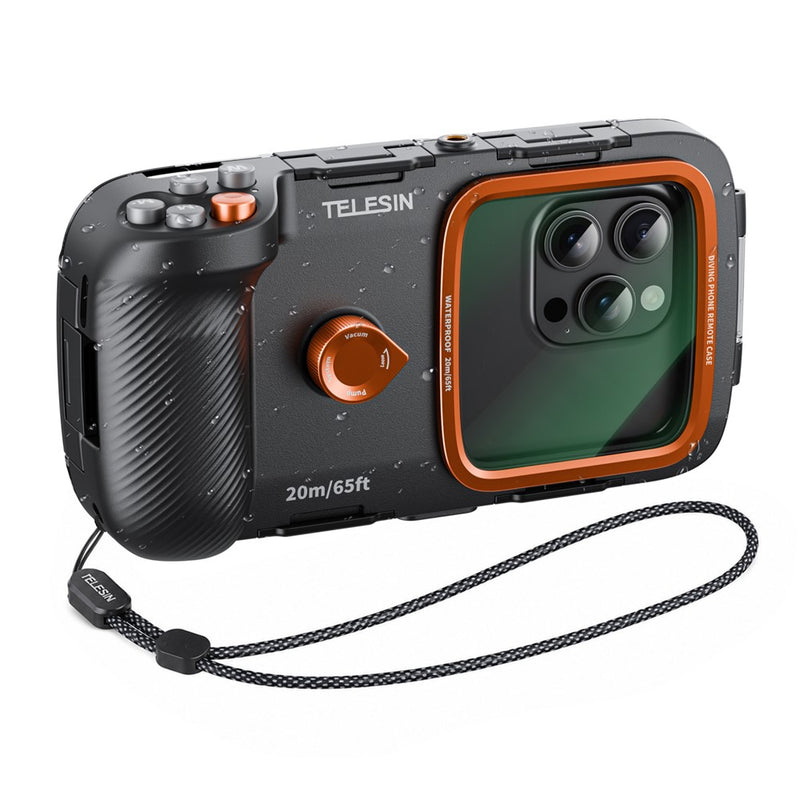 TELESIN 20m IP68 Diving Phone Housing for 5.4–6.9 inch Smartphones, Underwater Photography Case with Anti-Fog Glass, Camera Control & Color Compensation