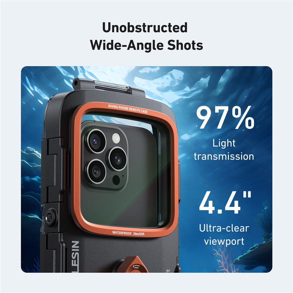 TELESIN 20m IP68 Diving Phone Housing for 5.4–6.9 inch Smartphones, Underwater Photography Case with Anti-Fog Glass, Camera Control & Color Compensation