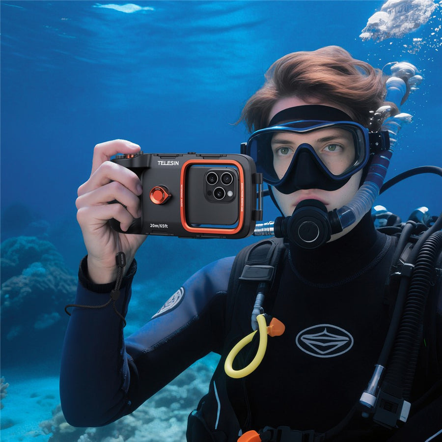 TELESIN 20m IP68 Diving Phone Housing for 5.4–6.9 inch Smartphones, Underwater Photography Case with Anti-Fog Glass, Camera Control & Color Compensation