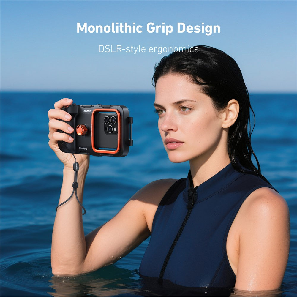 TELESIN 20m IP68 Diving Phone Housing for 5.4–6.9 inch Smartphones, Underwater Photography Case with Anti-Fog Glass, Camera Control & Color Compensation