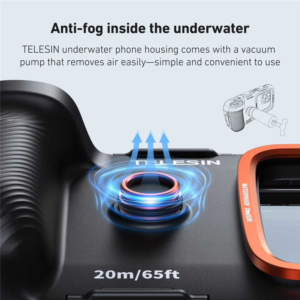 TELESIN 20m IP68 Diving Phone Housing for 5.4–6.9 inch Smartphones, Underwater Photography Case with Anti-Fog Glass, Camera Control & Color Compensation
