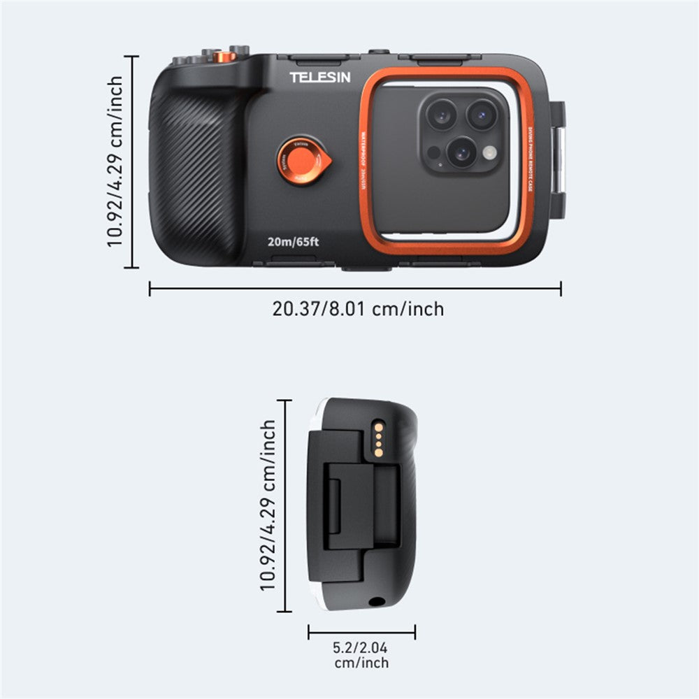 TELESIN 20m IP68 Diving Phone Housing for 5.4–6.9 inch Smartphones, Underwater Photography Case with Anti-Fog Glass, Camera Control & Color Compensation