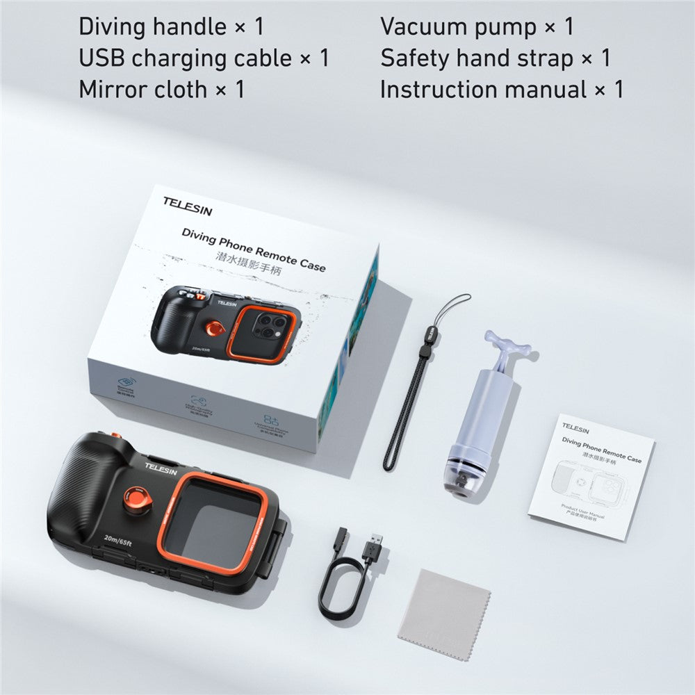 TELESIN 20m IP68 Diving Phone Housing for 5.4–6.9 inch Smartphones, Underwater Photography Case with Anti-Fog Glass, Camera Control & Color Compensation
