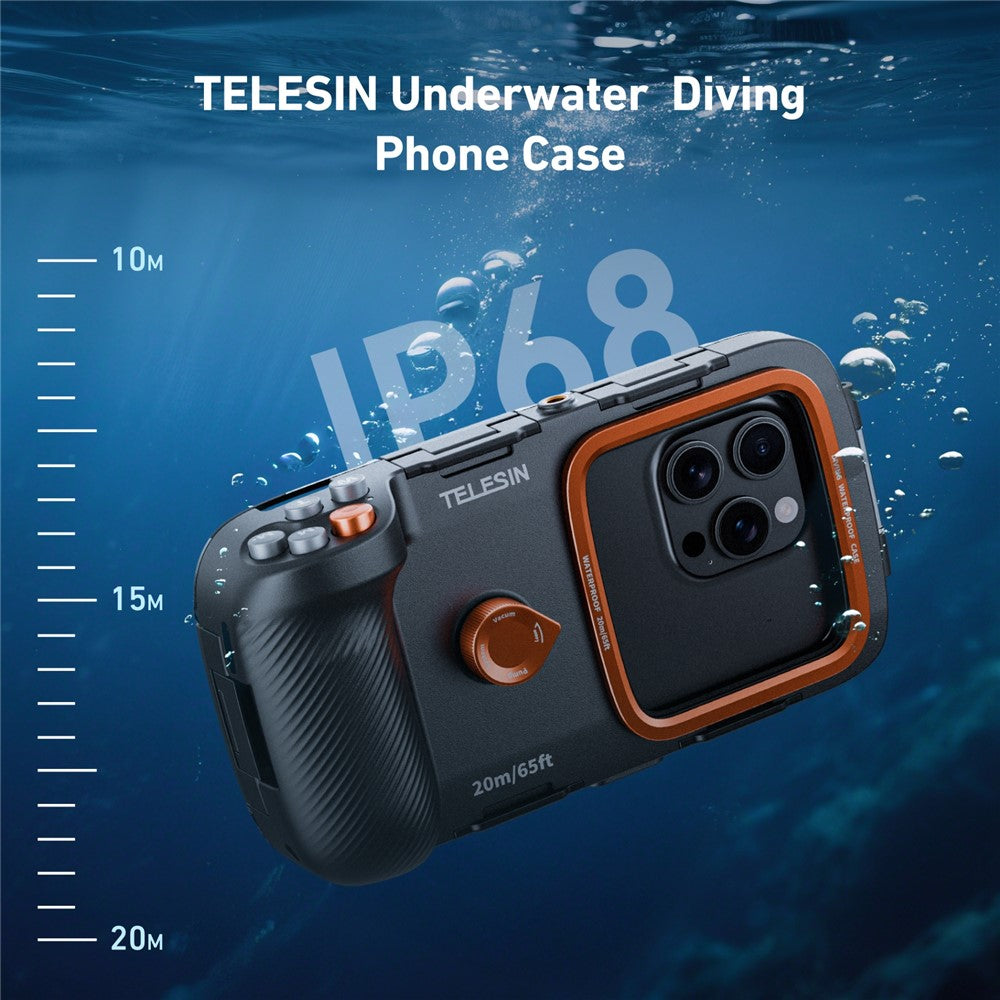 TELESIN 20m IP68 Diving Phone Housing for 5.4–6.9 inch Smartphones, Underwater Photography Case with Anti-Fog Glass, Camera Control & Color Compensation