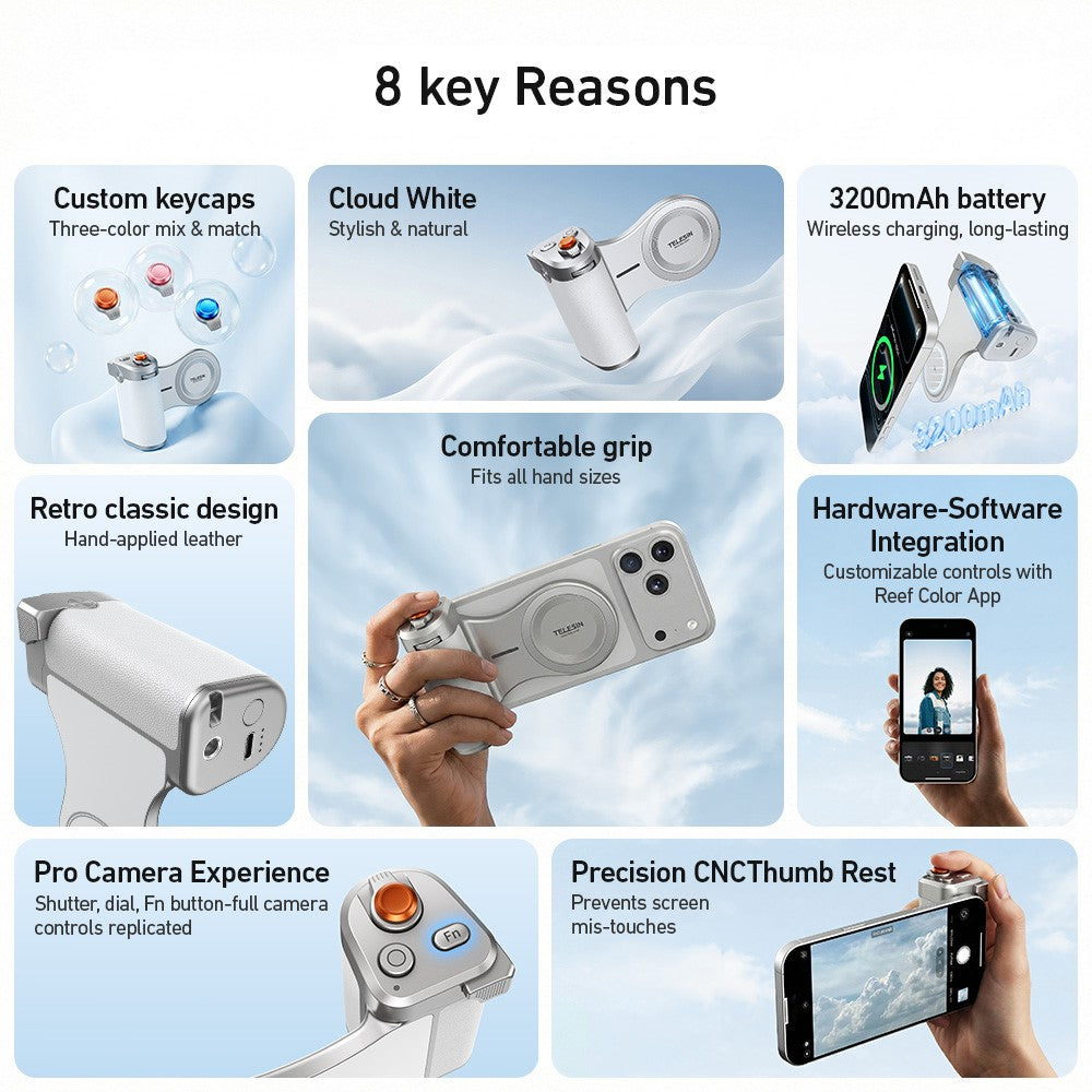 TELESIN P5-MP-003WH Pro Shot Imaging Grip for iPhone Photography Handle Power Bank Wireless Charging Camera Controller