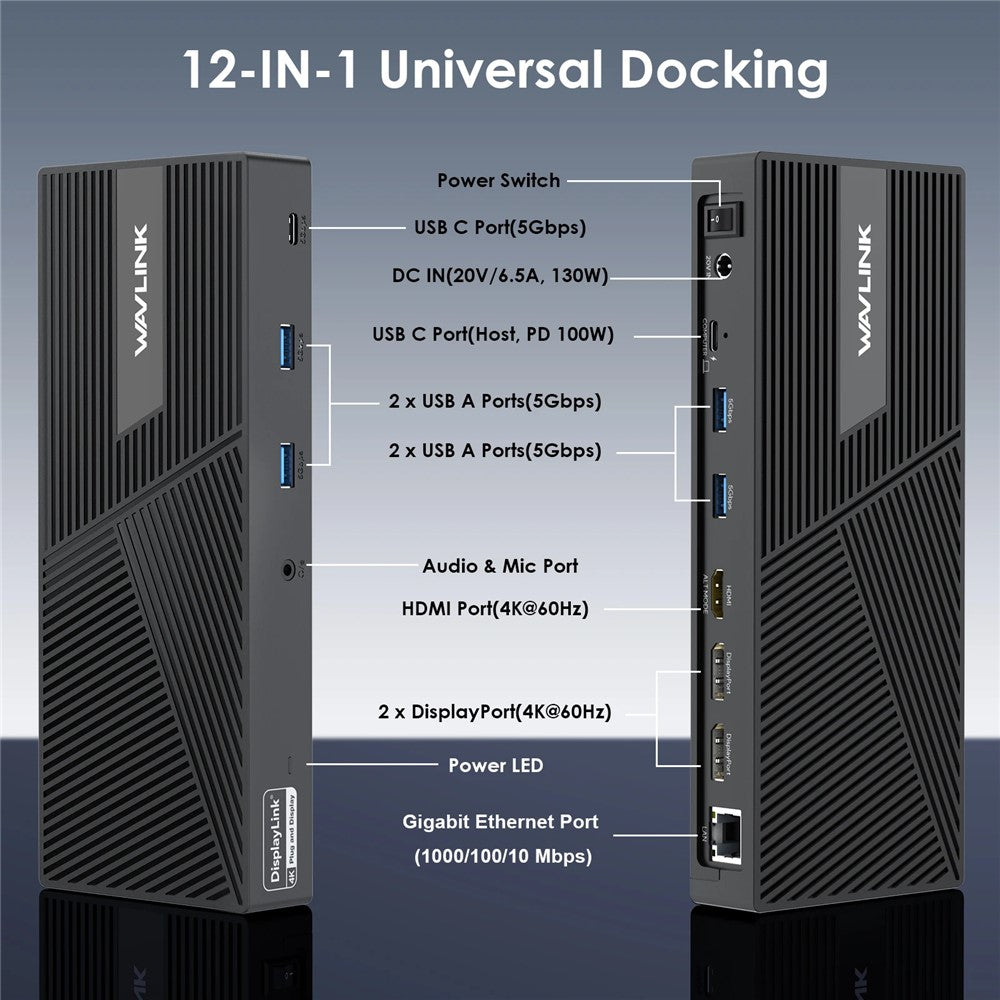 WAVLINK UG69PD24PRO 12 in 1 Docking Station Triple 4K Display Support PD 130W Fast Charging
