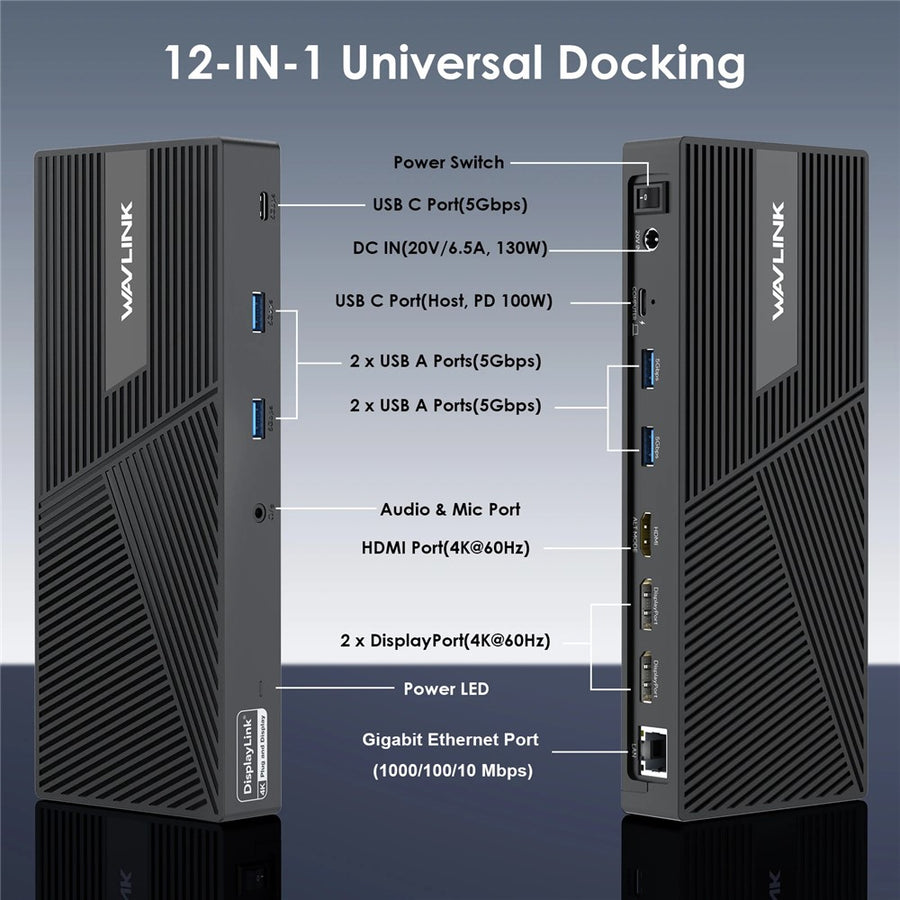 WAVLINK UG69PD24PRO 12 in 1 Docking Station Triple 4K Display Support PD 130W Fast Charging