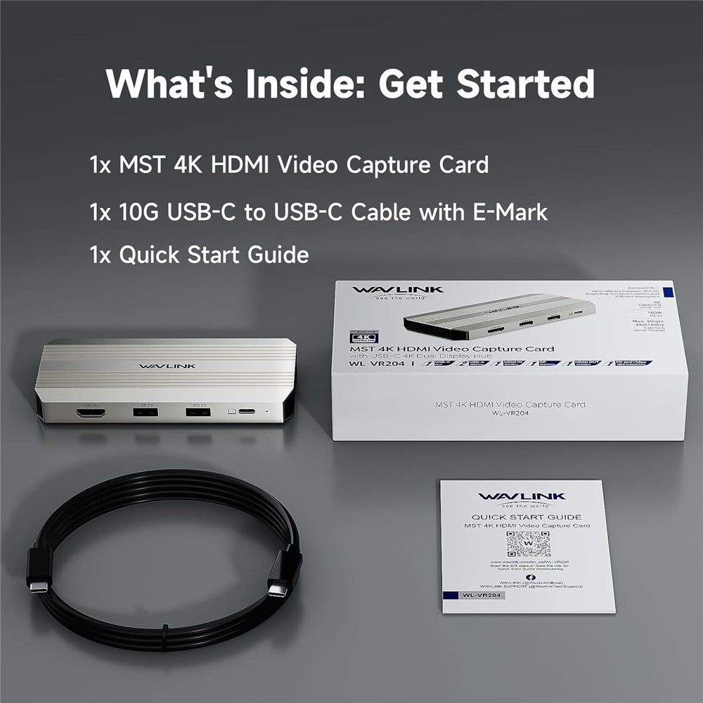 WAVLINK WL-VR204 4K HD Video Capture Card 100W PD Video Hub Streaming Recorder Adapter for Gaming Live