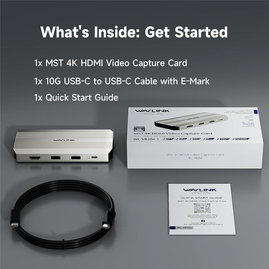 WAVLINK WL-VR204 4K HD Video Capture Card 100W PD Video Hub Streaming Recorder Adapter for Gaming Live