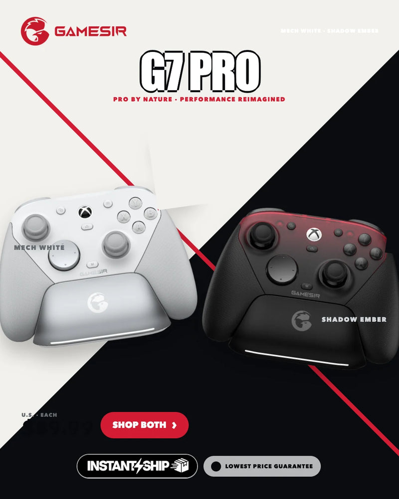 GameSir G7 Pro controller in white and in black.